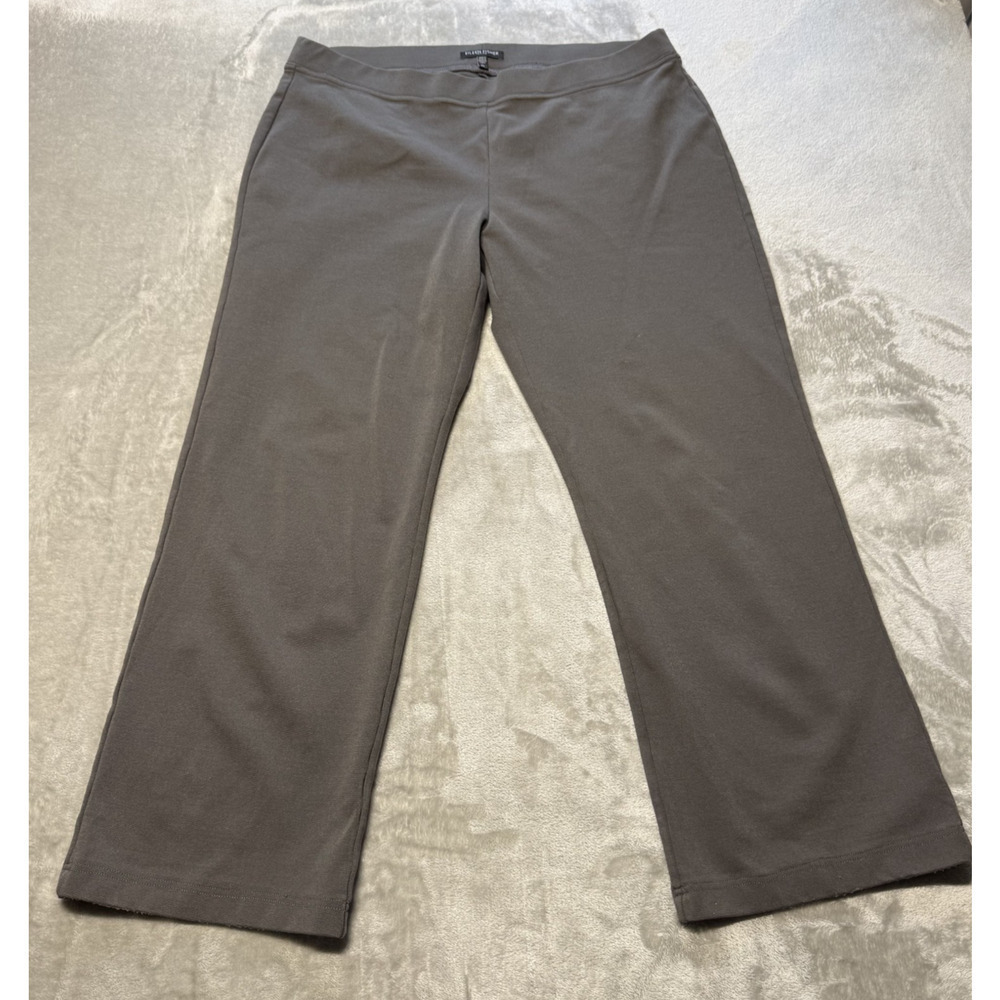 Eileen Fisher Rayon Knit Pull-On Straight Leg Ankle Pants Gray Petite Large